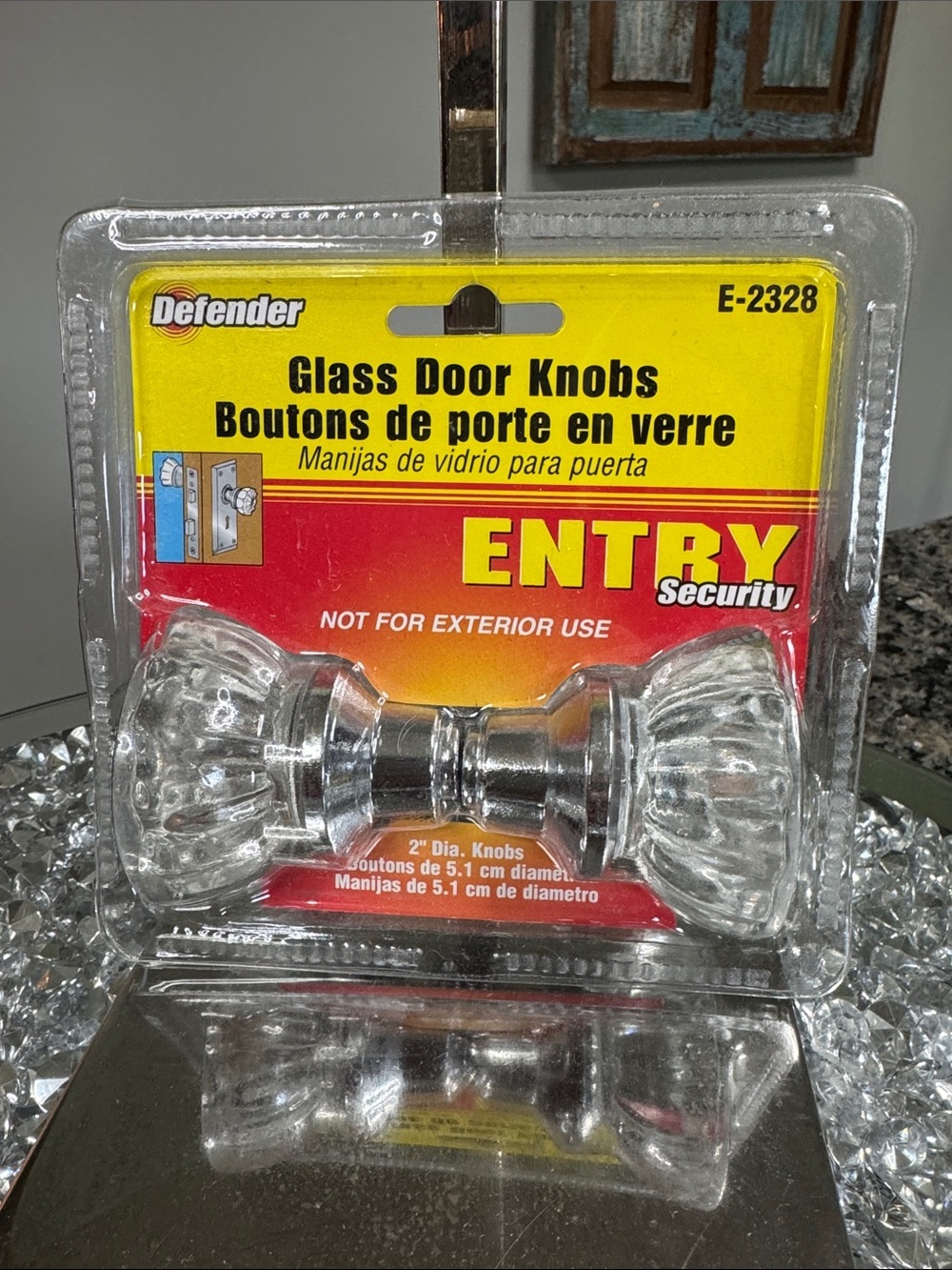 Fender Clear Glass Door Knobs with Silver Metal Bases NEW